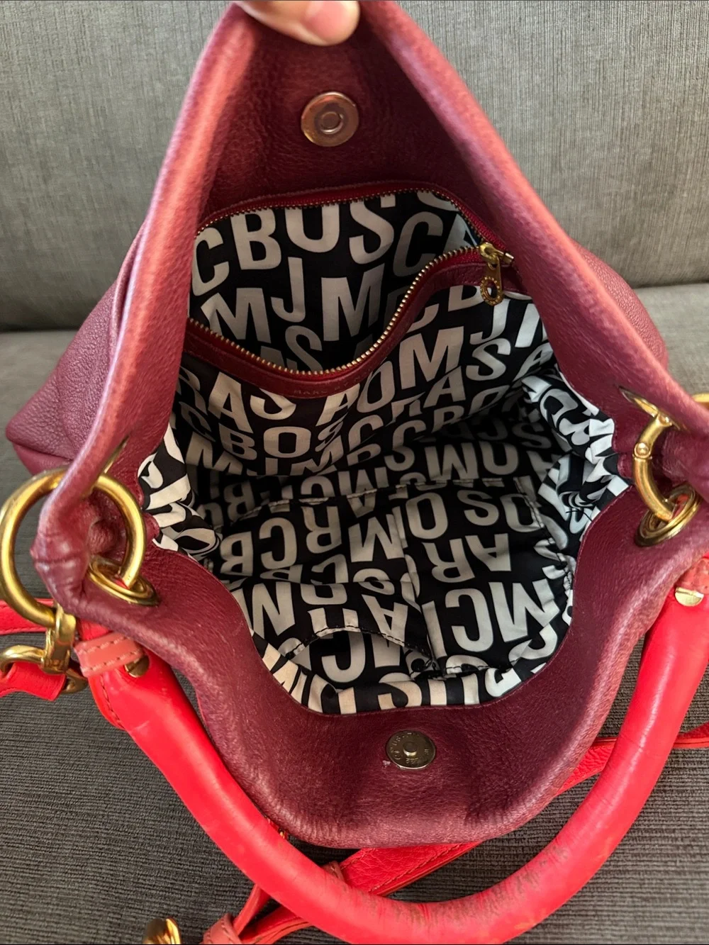Marc by Marc Jacobs Burgundy Leather Hobo with Red Trim